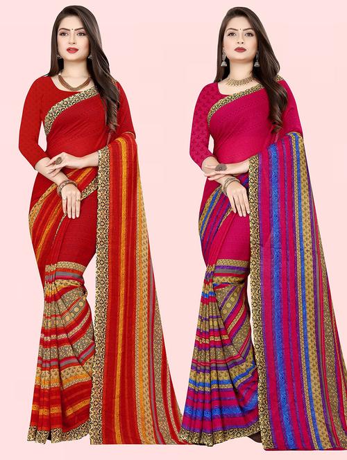 women pack of 2 casual wear sarees with blouse - 21428020 - Very Small Image - 1