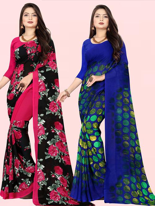 women pack of 2 casual wear sarees with blouse - 21428024 - Very Small Image - 1
