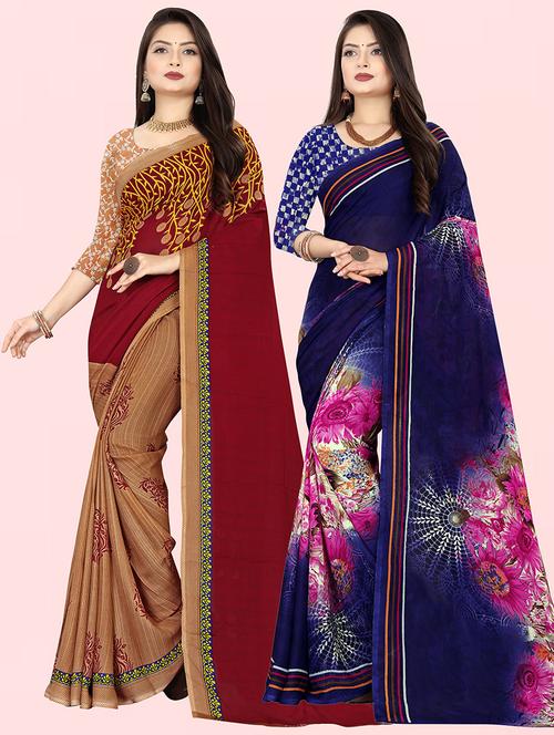 women pack of 2 casual wear combo sarees with blouse - 21428028 - Very Small Image - 1