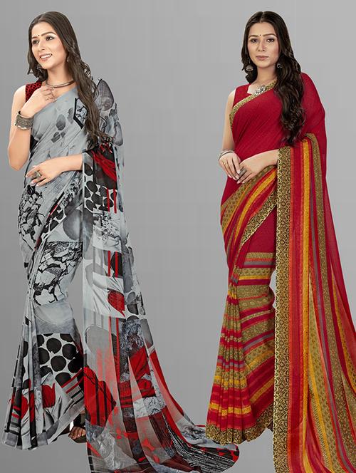 women pack of 2 casual wear combo sarees with blouse - 21428032 - Very Small Image - 1