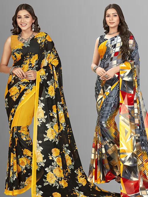 women pack of 2 casual wear combo sarees with blouse - 21428038 - Very Small Image - 1