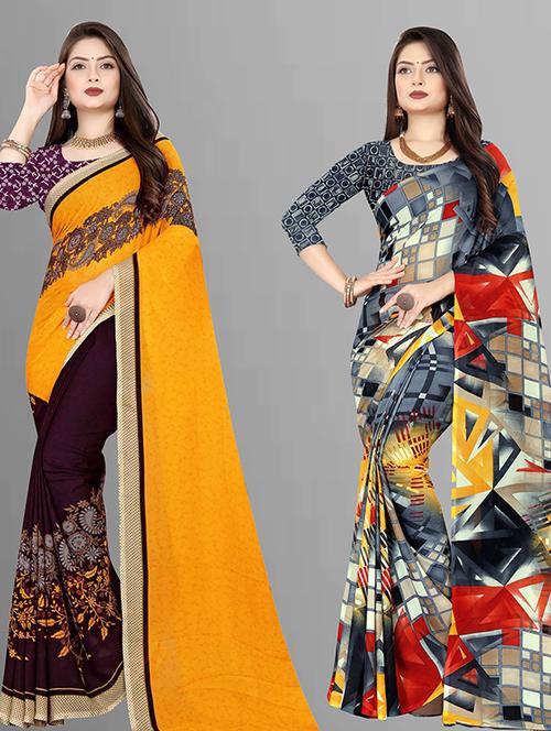 women pack of 2 casual wear combo sarees with blouse - 21428042 - Very Small Image - 1