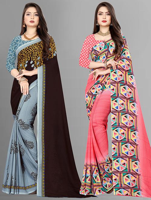 women pack of 2 casual wear combo sarees with blouse - 21428058 - Very Small Image - 1