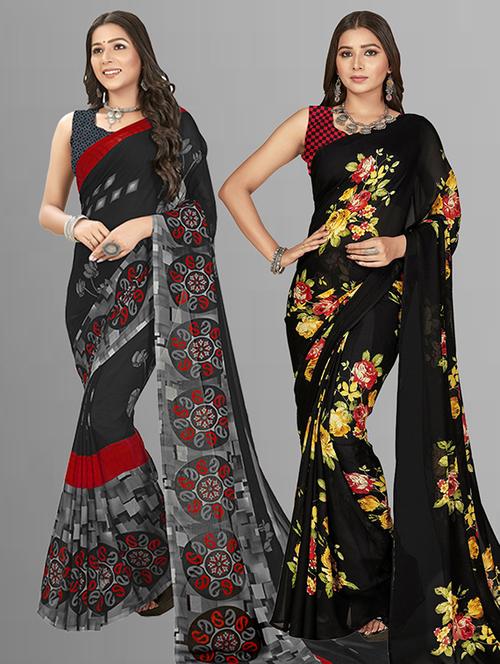 women pack of 2 casual wear sarees with blouse - 21428064 - Very Small Image - 1
