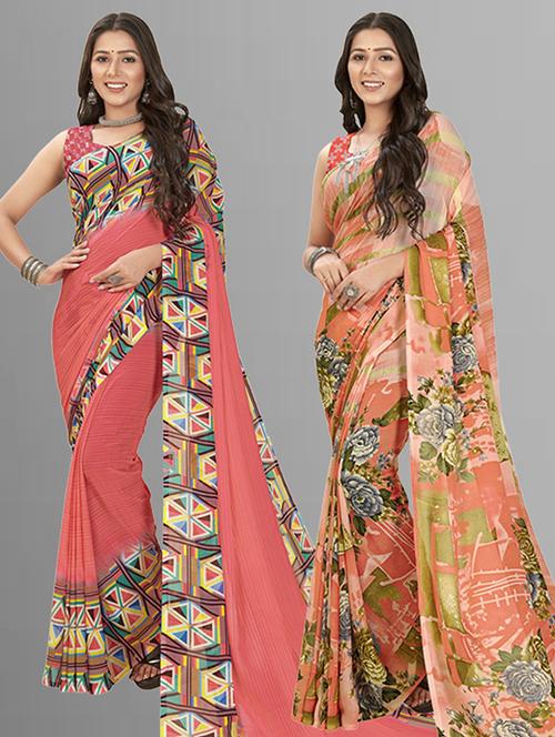 women pack of 2 casual wear combo sarees with blouse - 21428066 - Very Small Image - 1