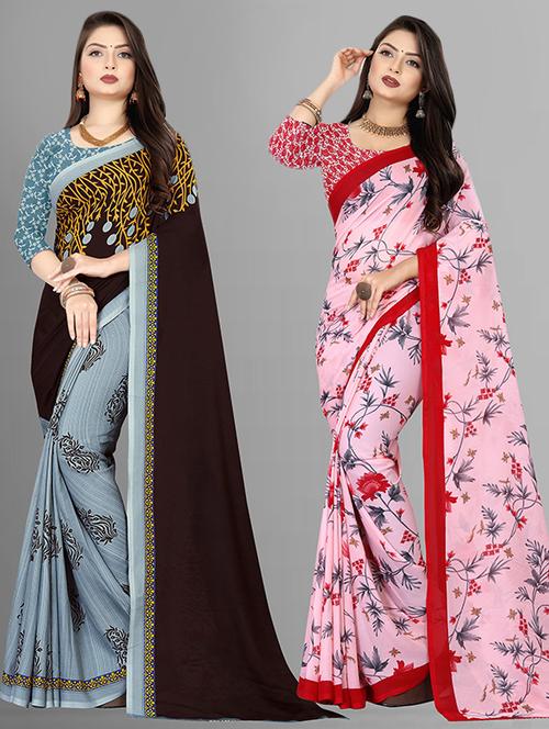 women pack of 2 casual wear combo sarees with blouse - 21428070 - Very Small Image - 1