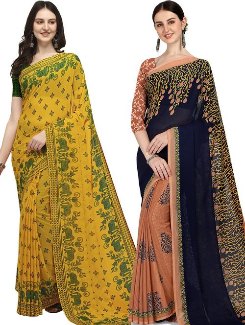 women pack of 2 casual wear combo sarees with blouse - 21428072 - Very Small Image - 1