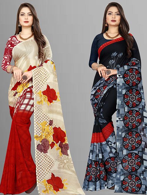 women pack of 2 casual wear combo sarees with blouse - 21428078 - Very Small Image - 1