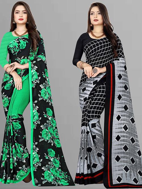 women pack of 2 casual wear sarees with blouse - 21428079 - Very Small Image - 1