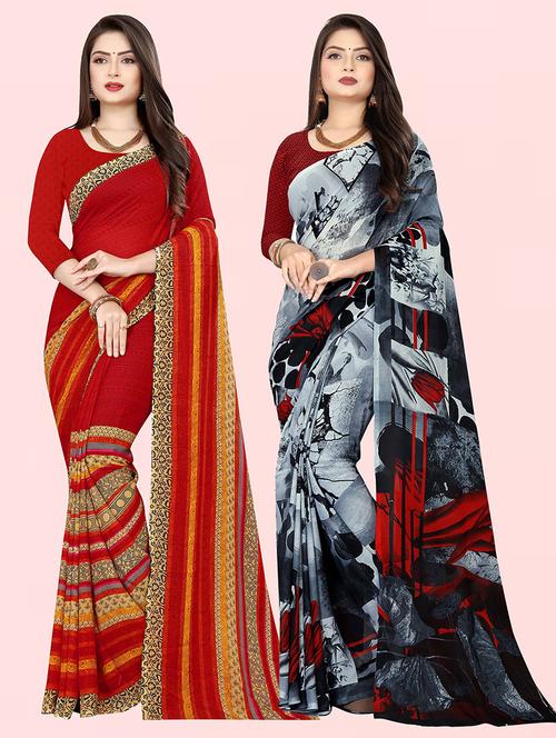 women pack of 2 casual wear combo sarees with blouse - 21428128 - Very Small Image - 1