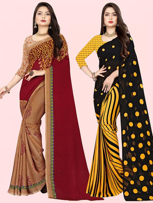women pack of 2 casual wear combo sarees with blouse - 21428132 - Very Small Image - 1