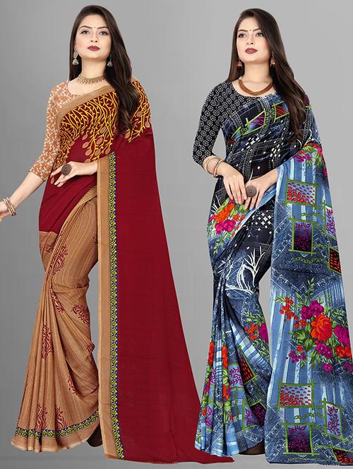 women pack of 2 casual wear combo sarees with blouse - 21428163 - Very Small Image - 1
