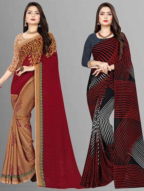 women pack of 2 casual wear sarees with blouse - 21428178 - Very Small Image - 1