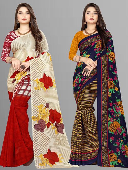 women pack of 2 casual wear combo sarees with blouse - 21428182 - Very Small Image - 1
