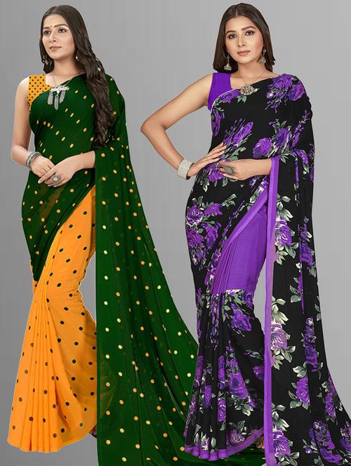 women pack of 2 casual wear combo sarees with blouse - 21428190 - Very Small Image - 1