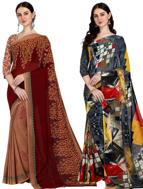 women pack of 2 casual wear combo sarees with blouse - 21428191 - Very Small Image - 1