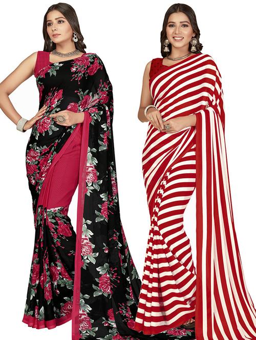 women pack of 2 casual wear combo sarees with blouse - 21428226 - Very Small Image - 1