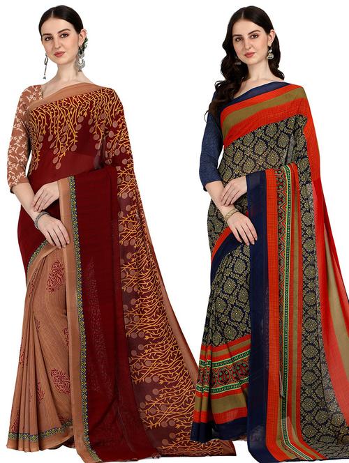 women pack of 2 casual wear combo sarees with blouse - 21428291 - Very Small Image - 1