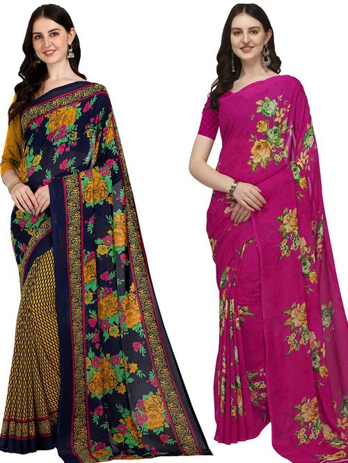 women pack of 2 casual wear sarees with blouse - 21428296 - Very Small Image - 1