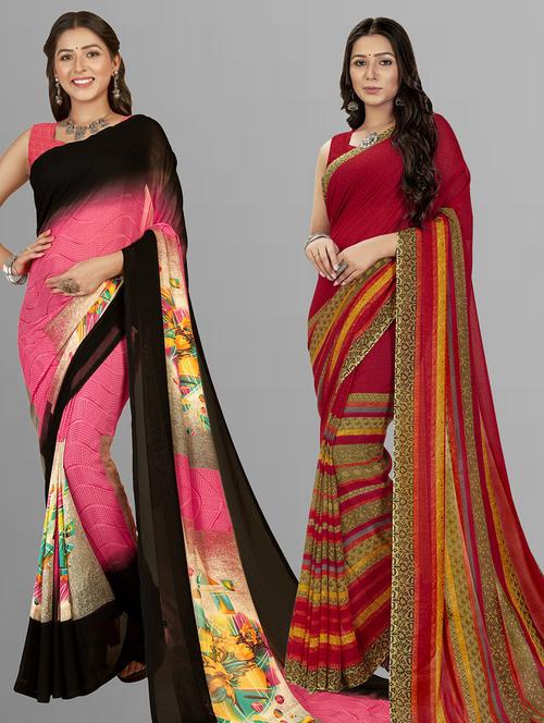 women pack of 2 casual wear sarees with blouse - 21428298 - Very Small Image - 1