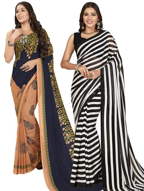 women pack of 2 casual wear combo sarees with blouse - 21428300 - Very Small Image - 1