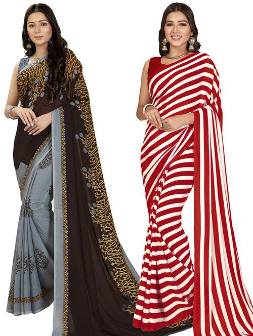 women pack of 2 casual wear combo sarees with blouse - 21428302 - Very Small Image - 1