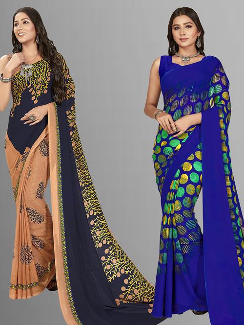 women pack of 2 casual wear combo sarees with blouse - 21428305 - Very Small Image - 1