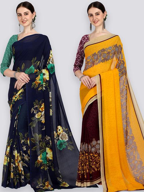 women pack of 2 casual wear combo sarees with blouse - 21428306 - Very Small Image - 1