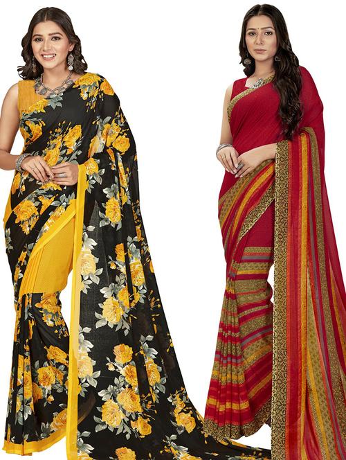 women pack of 2 casual wear sarees with blouse - 21428308 - Very Small Image - 1