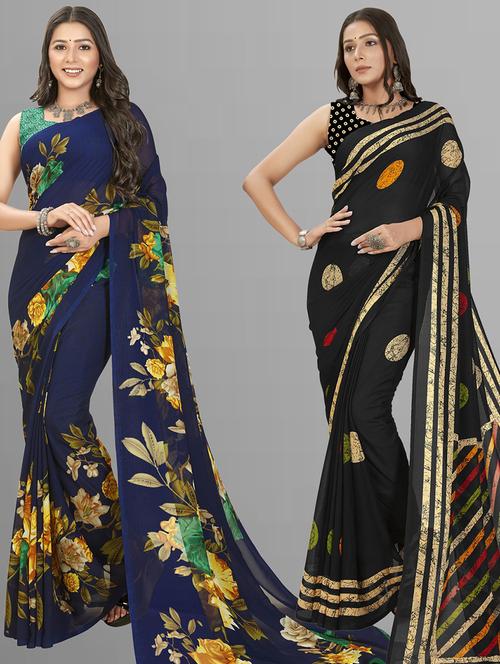women pack of 2 casual wear combo sarees with blouse - 21428312 - Very Small Image - 1