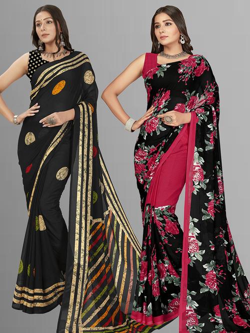 women pack of 2 casual wear combo sarees with blouse - 21428314 - Very Small Image - 1