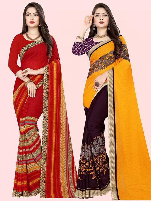 women pack of 2 casual wear combo sarees with blouse - 21428315 - Very Small Image - 1