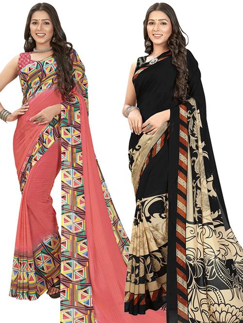 women pack of 2 casual wear combo sarees with blouse - 21428316 - Very Small Image - 1