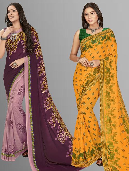 women pack of 2 casual wear sarees with blouse - 21428317 - Very Small Image - 1
