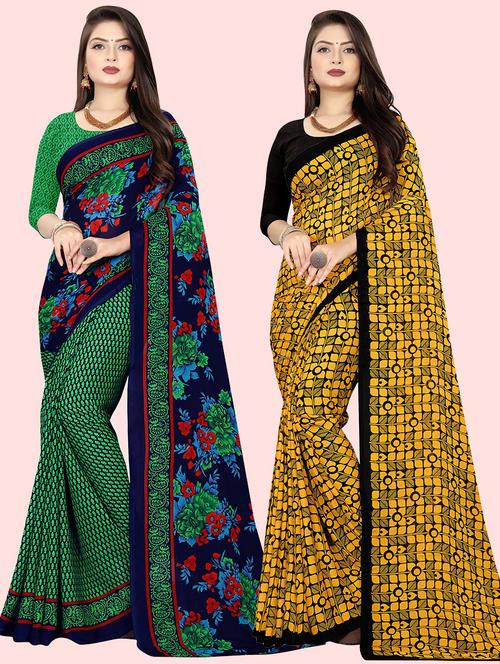 women pack of 2 casual wear sarees with blouse - 21428318 - Very Small Image - 1