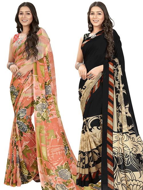 women pack of 2 casual wear combo sarees with blouse - 21428323 - Very Small Image - 1