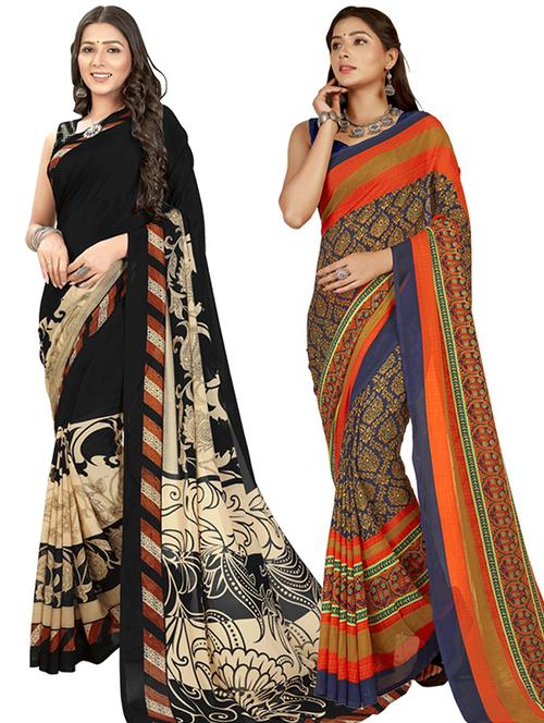 women pack of 2 casual wear combo sarees with blouse - 21428324 - Very Small Image - 1