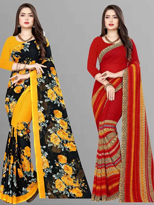 women pack of 2 casual wear combo sarees with blouse - 21428329 - Very Small Image - 1