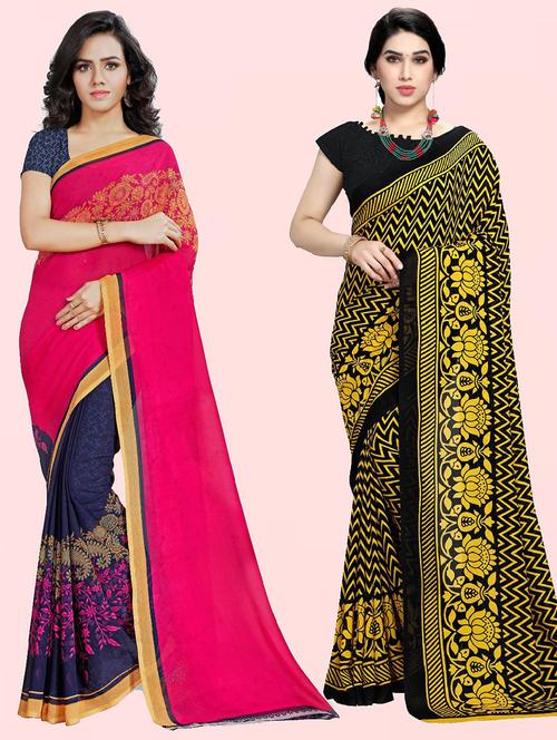 women pack of 2 casual wear combo sarees with blouse - 21428330 - Very Small Image - 1