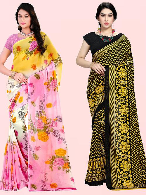 women pack of 2 casual wear combo sarees with blouse - 21428334 - Very Small Image - 1