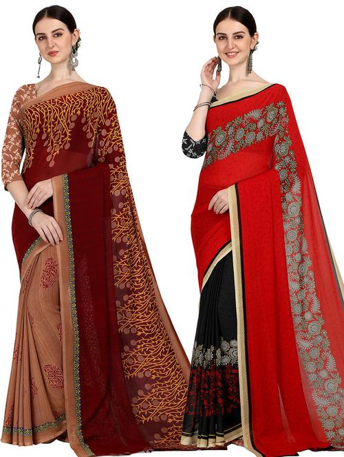 women pack of 2 casual wear sarees with blouse - 21428337 - Very Small Image - 1