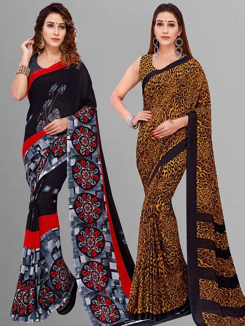 women pack of 2 casual wear combo sarees with blouse - 21428338 - Very Small Image - 1