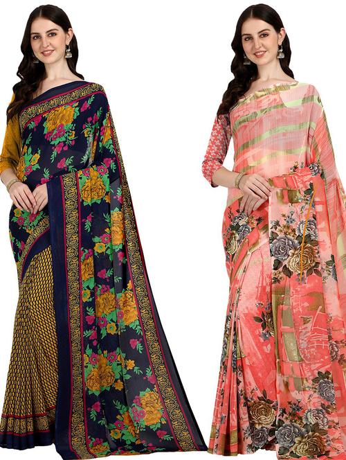 women pack of 2 casual wear combo sarees with blouse - 21428339 - Very Small Image - 1
