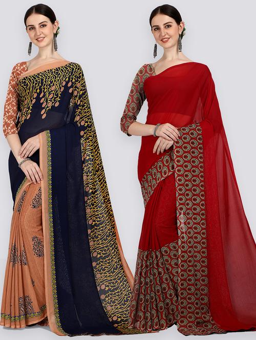 women pack of 2 casual wear combo sarees with blouse - 21428347 - Very Small Image - 1