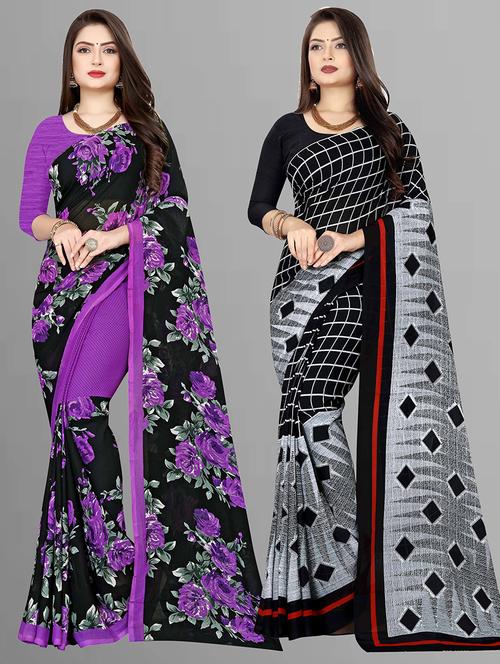 women pack of 2 casual wear combo sarees with blouse - 21428348 - Very Small Image - 1