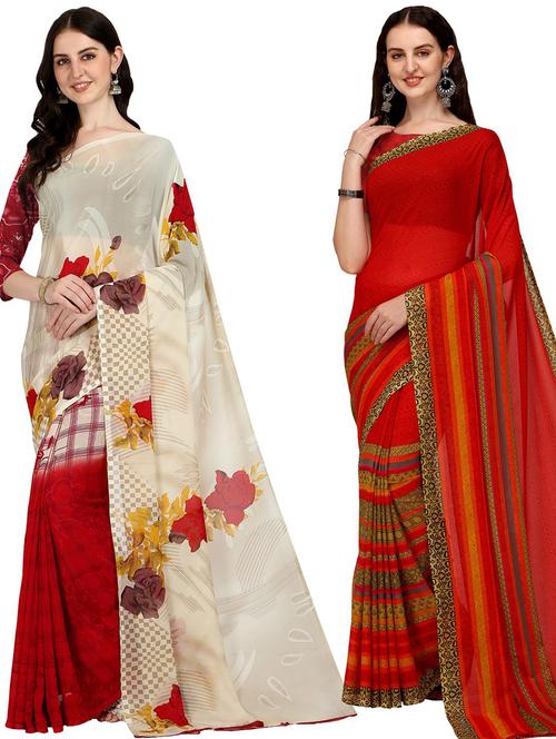 women pack of 2 casual wear combo sarees with blouse - 21428349 - Very Small Image - 1