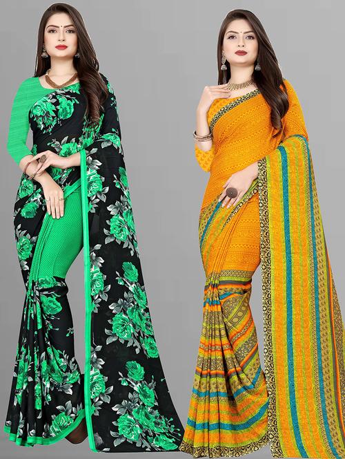 women pack of 2 casual wear sarees with blouse - 21428350 - Very Small Image - 1