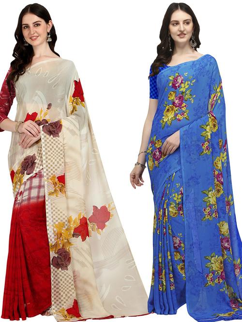 women pack of 2 casual wear combo sarees with blouse - 21428351 - Very Small Image - 1