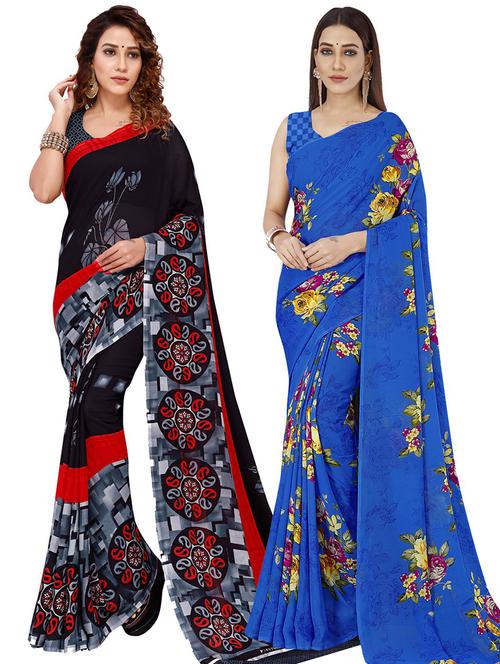women pack of 2 casual wear combo sarees with blouse - 21428356 - Very Small Image - 1