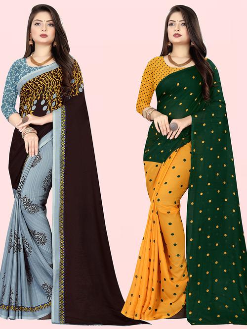 women pack of 2 casual wear sarees with blouse - 21428365 - Very Small Image - 1
